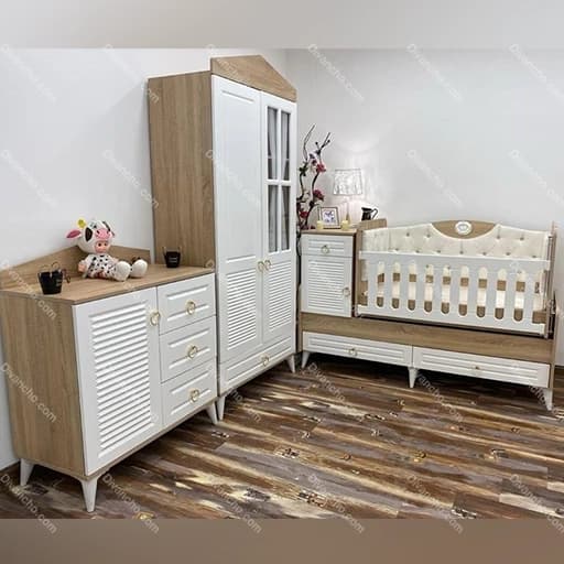 سرویس خواب نوزاد نوجوان مدل آنتیک (تخت به همراه گهواره) کد DC032