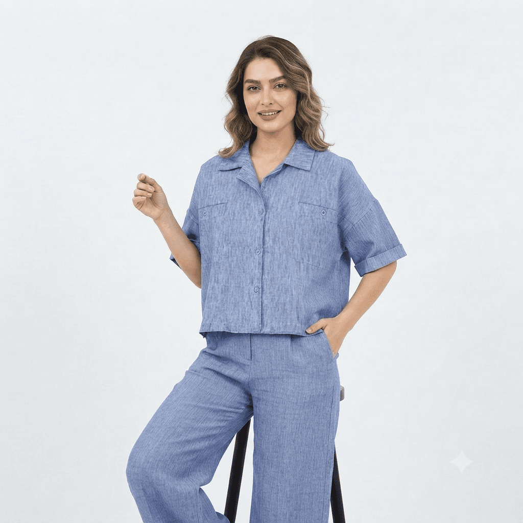 شومیز زنانه باکسی پارچه لنین