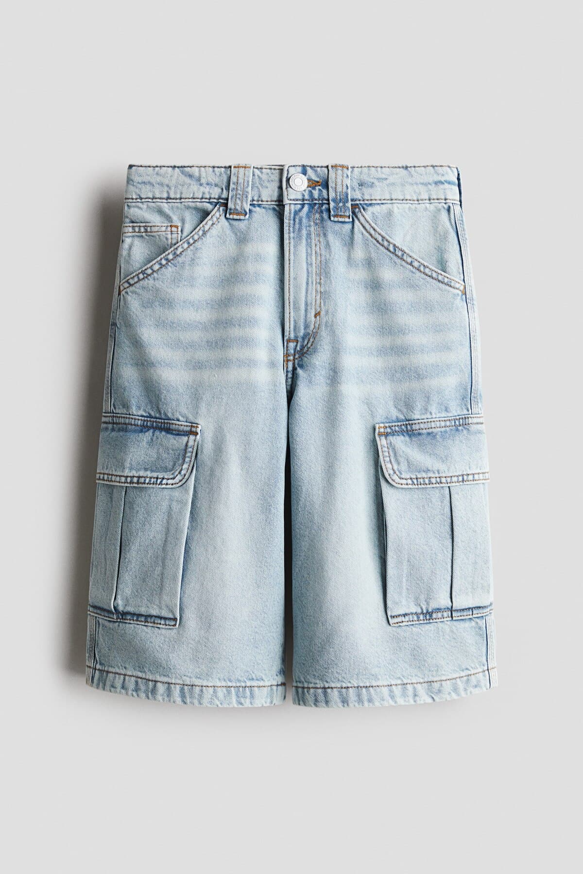 شلوارک برمودا اچ اند ام پسرانه پنبه ای آبی راه راه فاق نرمال کارگو کژوال/روزمره | H&M 1284149 BD