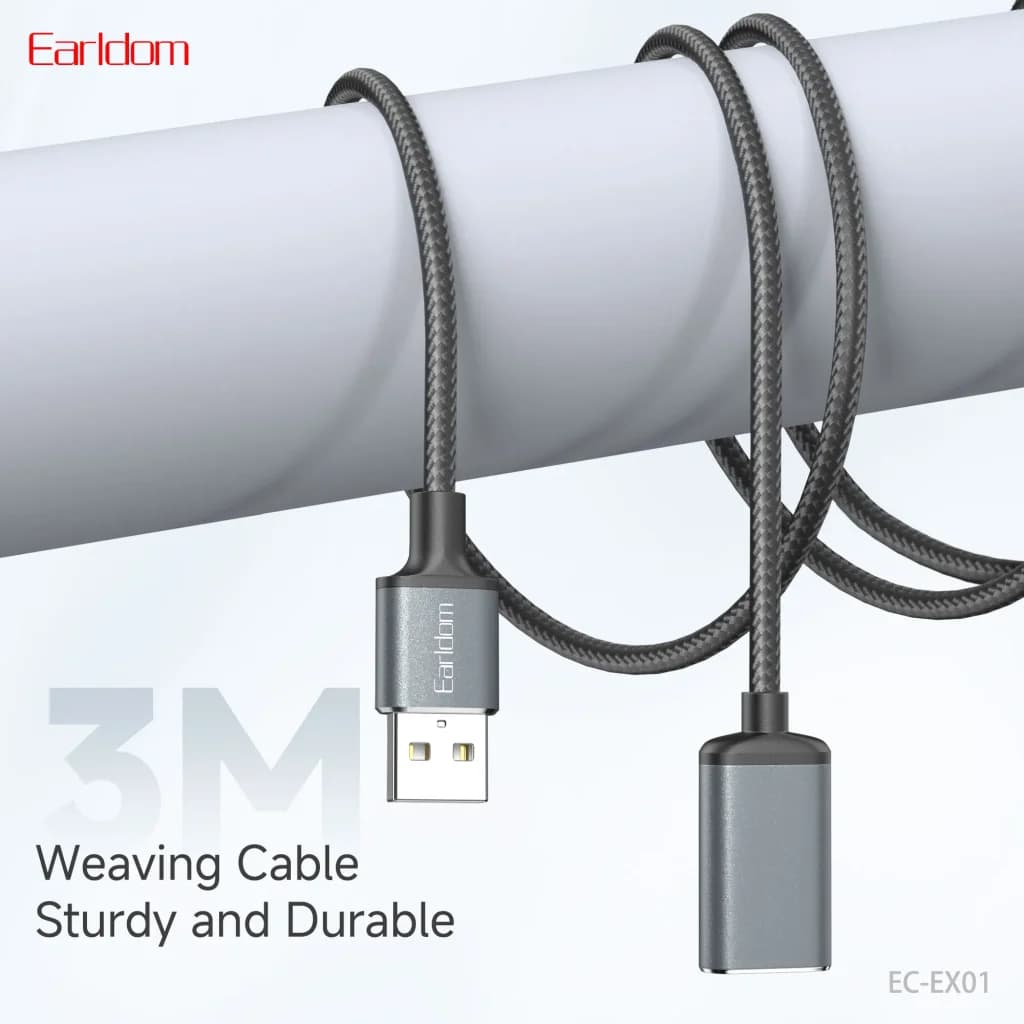 مشخصات ، و خرید کابل افزایش USB 2.0 ارلدام (Earldom) مدل EC-EX01 - طول ۳ متر - با روکش بافت مقاوم — تصویر ۳