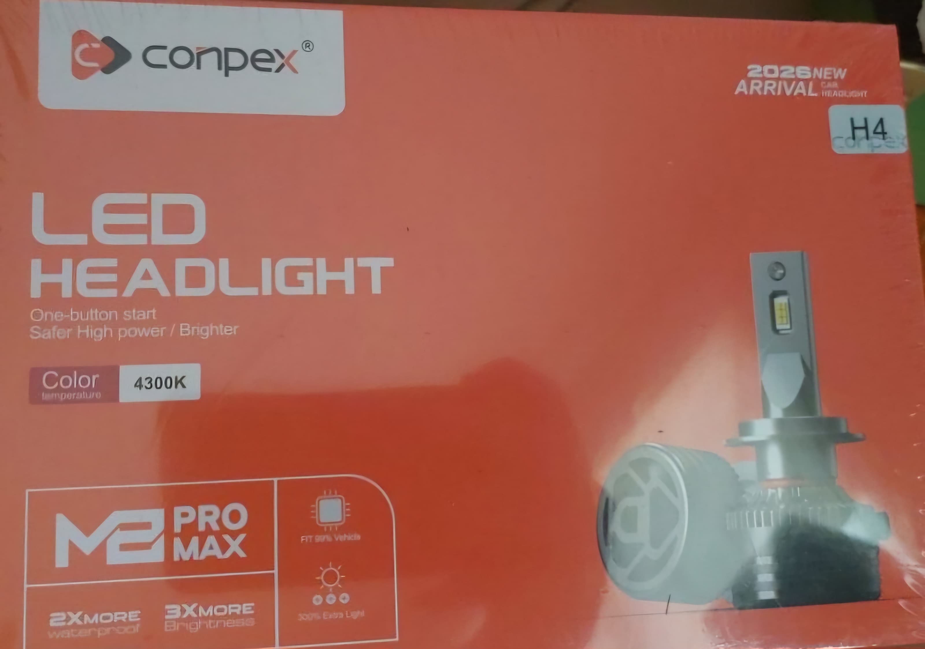 هدلایت کانپکس M8promax h4 نور پایین آفتابی(نچرال) نور بالا سفید اصلی و پلمپ شرکتی با بارکد و لیبل شرکت کانپکس