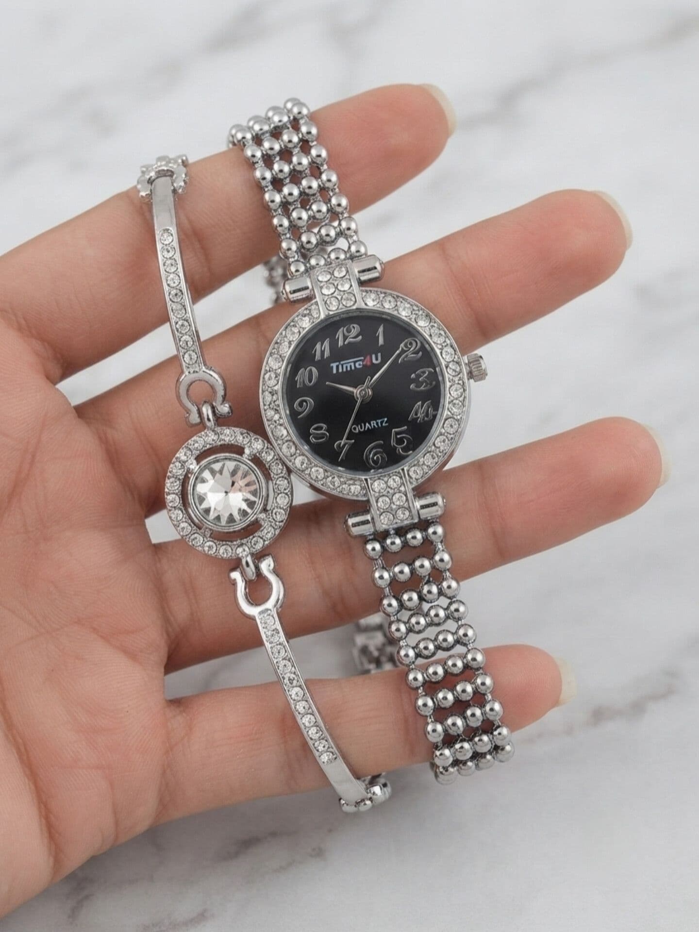 ست ساعت زنانه و دستبند TIME4U نگینی خاص — تصویر ۴