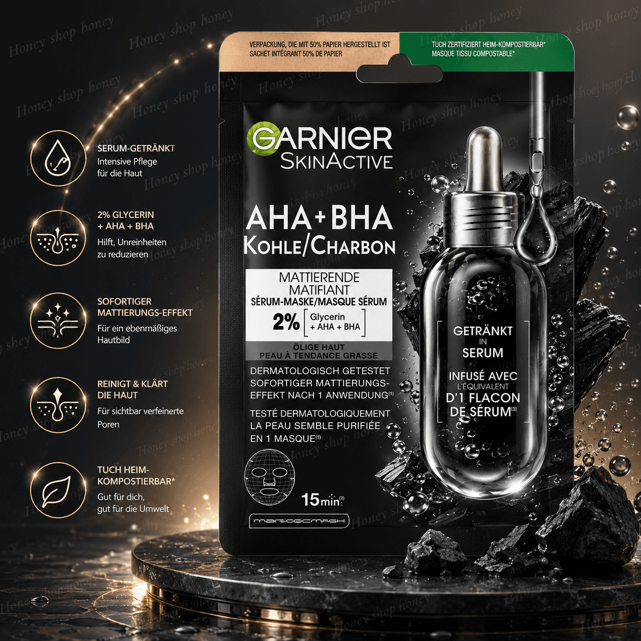 ماسک ورقه‌ای صورت گارنیر SkinActive AHA + BHA Charcoal اورجینال