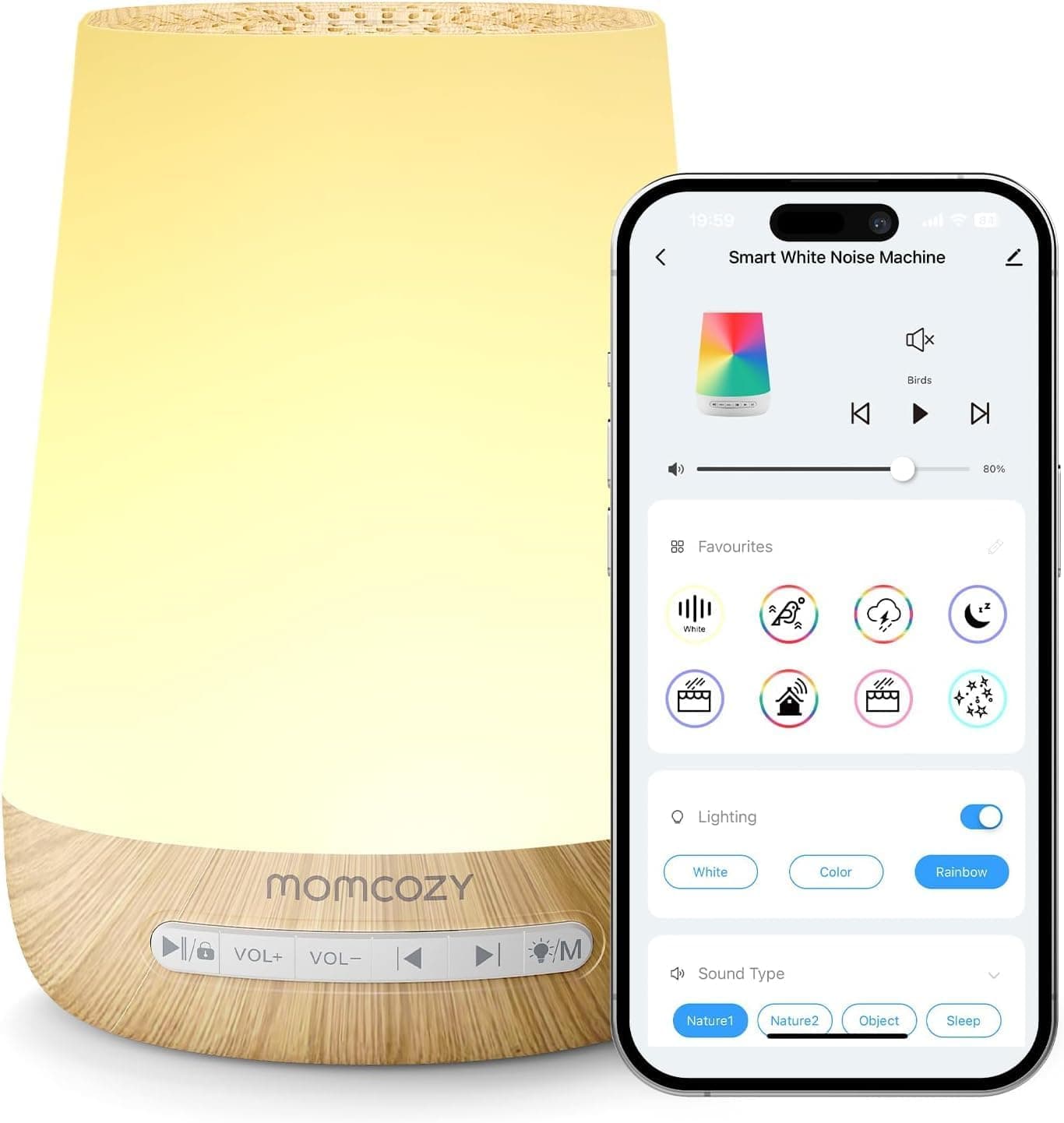دستگاه تولید صدای نویز سفید هوشمند (خواب کودک) برند Momcozy مدل M21FWDB03