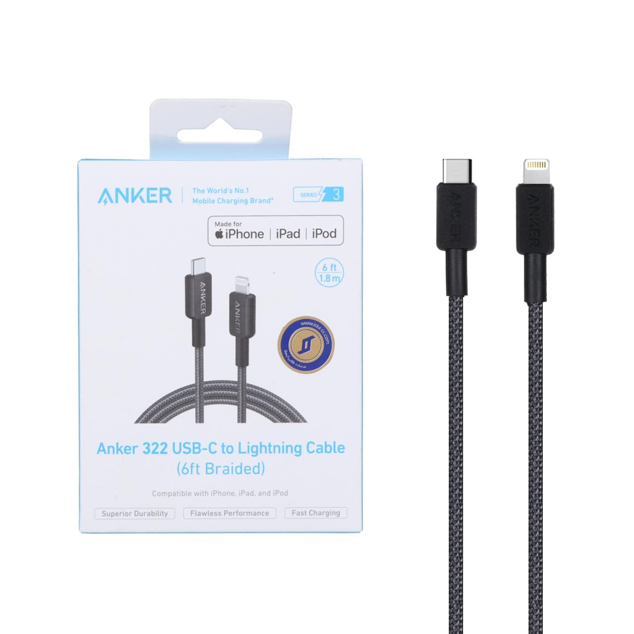 کابل شارژ فست 1.8 متری ANKER Type-C to Lightning مدل A81B — تصویر ۲