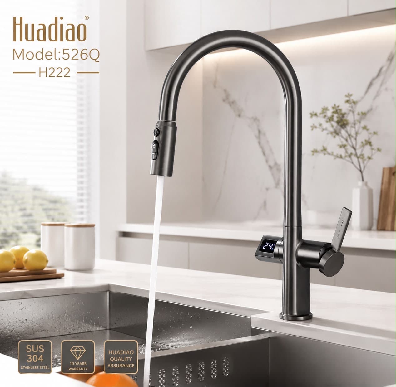 شیرظرفشویی شاوری نمایشگردار برند Huadiao جنس بدنه استیل آلیاژ داخل تمام برنجی ضد زنگ فروش تک و عمده ارسال از بندرعباس