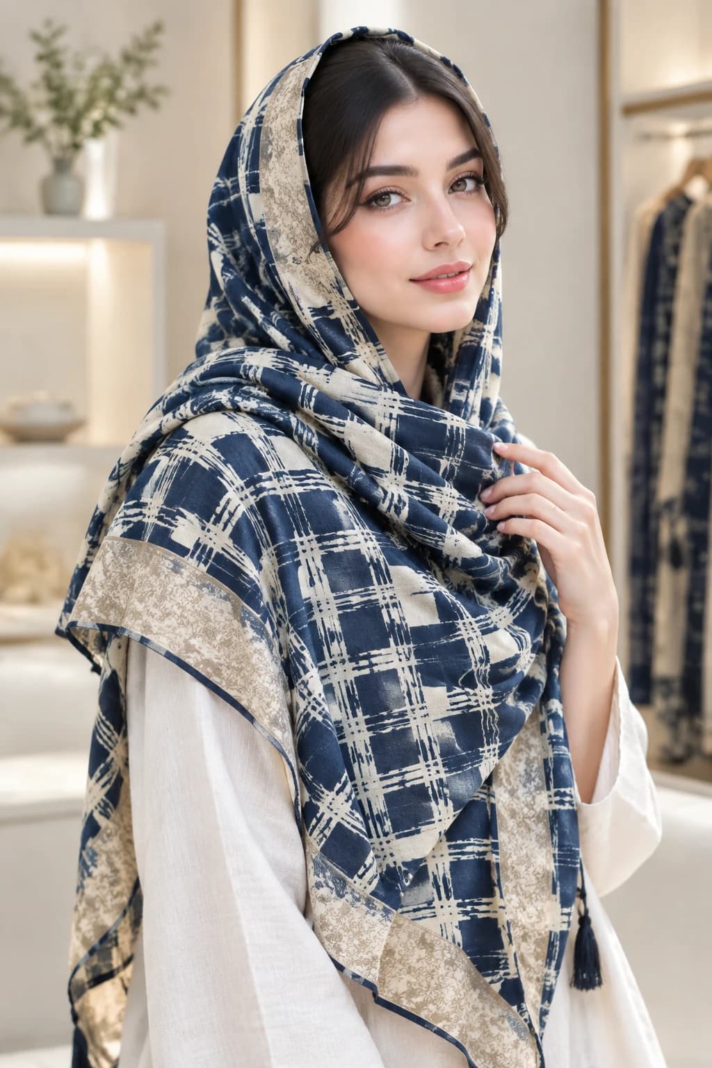 شال زنانه مدل چهارخونه گرافیکی