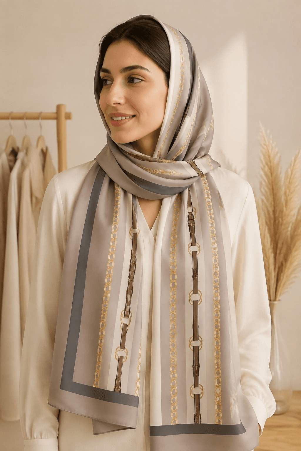 شال زنانه طرح زنجیر طلایی