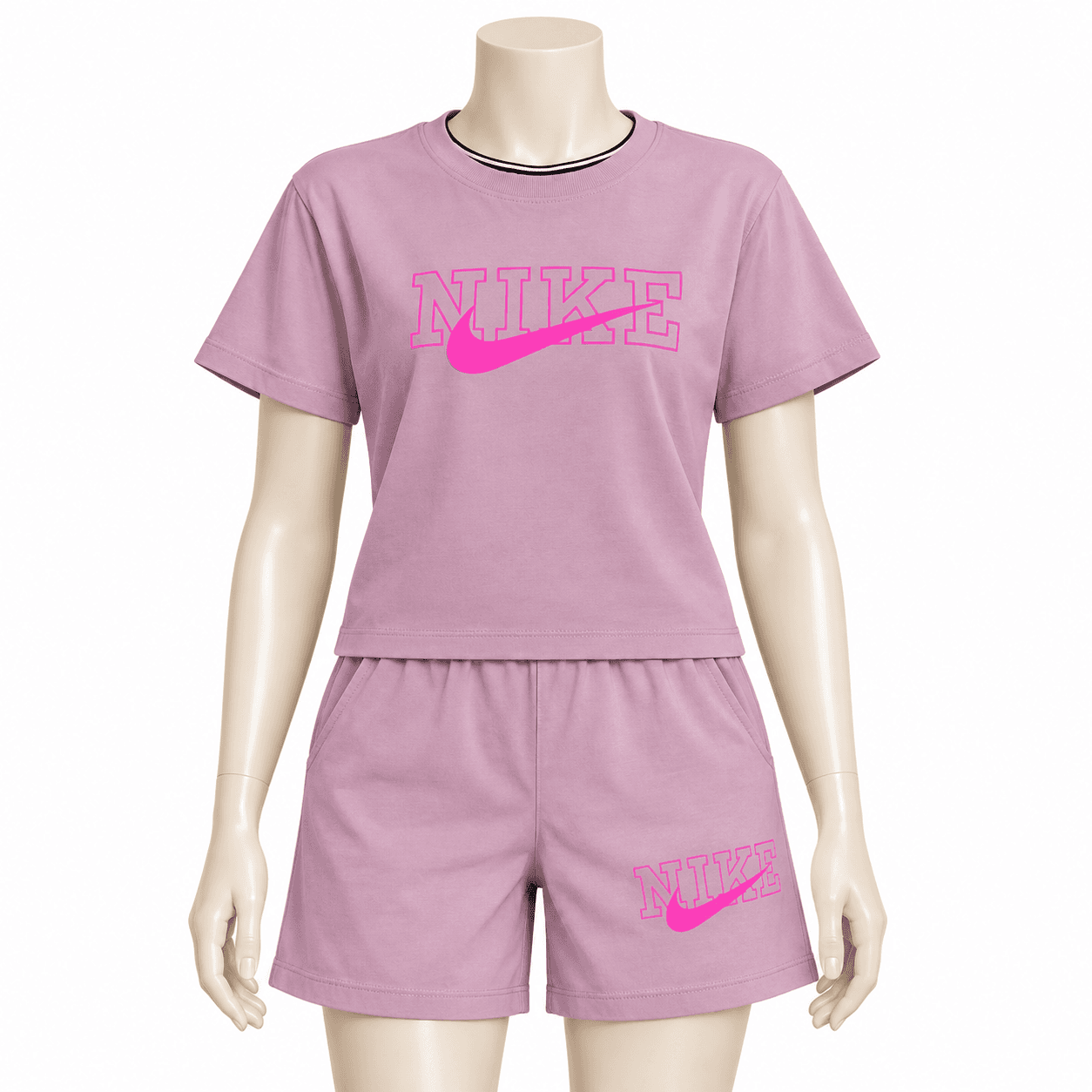 ست تاپ شلوارک ورزشی دخترانه و زنانه جنس نخ پنبه مدل nike گلبهی