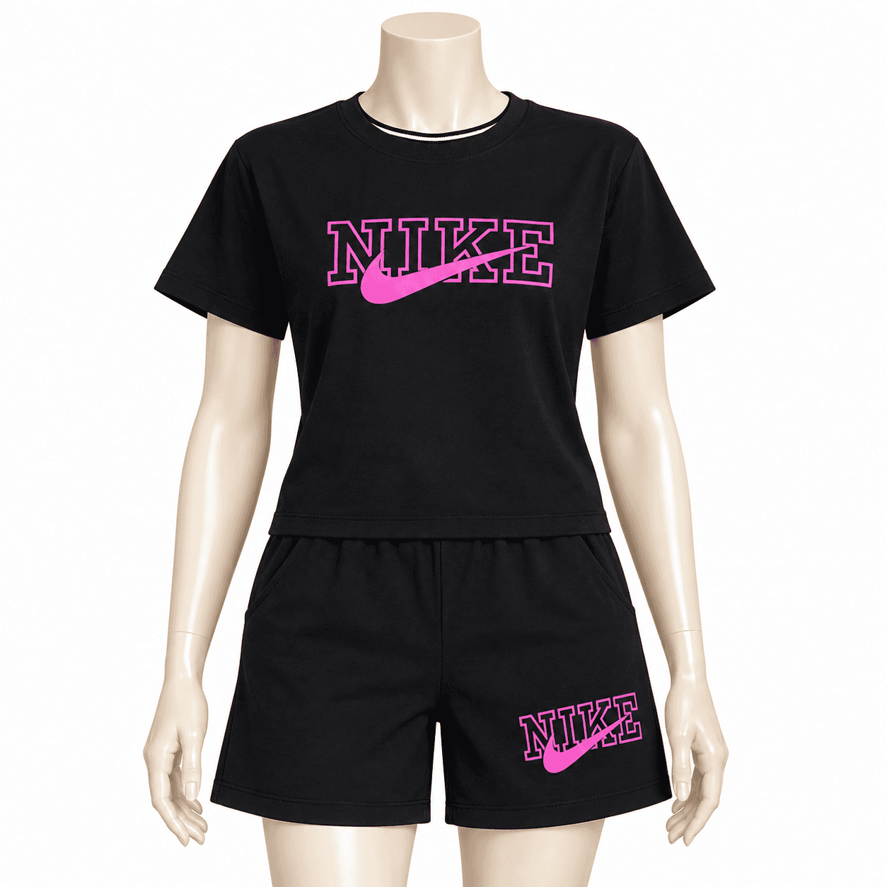 ست تاپ شلوارک ورزشی دخترانه و زنانه جنس نخ پنبه مدل nike مشکی