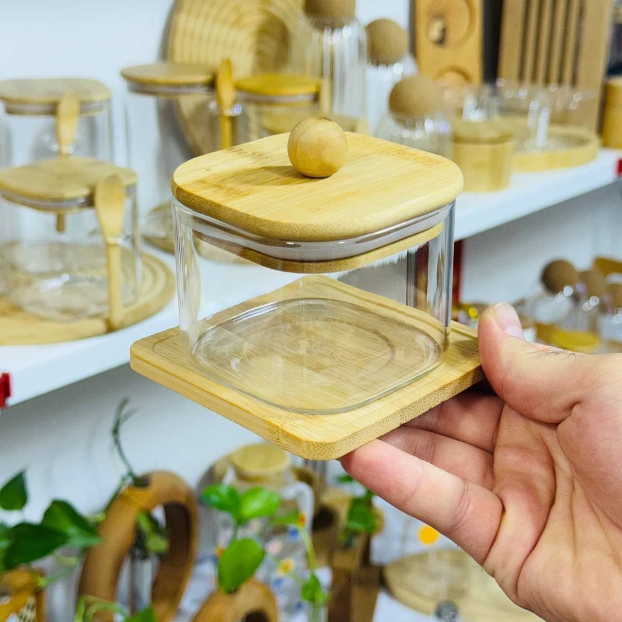 قندان مربع پیرکس برند دلی سوگا سایز بزرگ ۶×۸ سانت