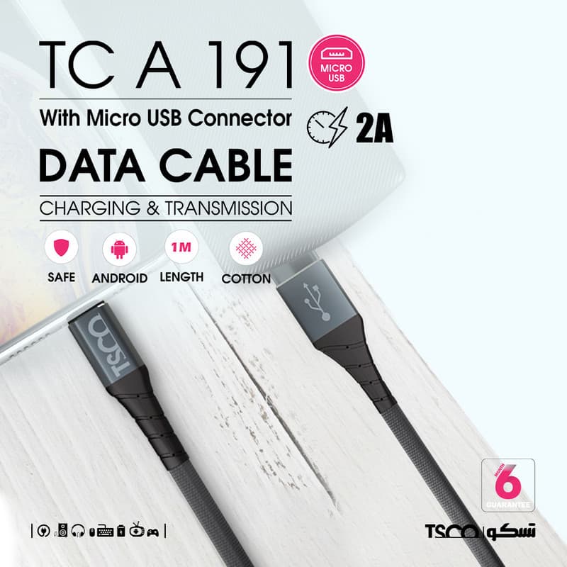 کابل تبدیل USB به MicroUSB تسکو مدل TC A191 طول 1 متر - جانبی تول — تصویر ۵