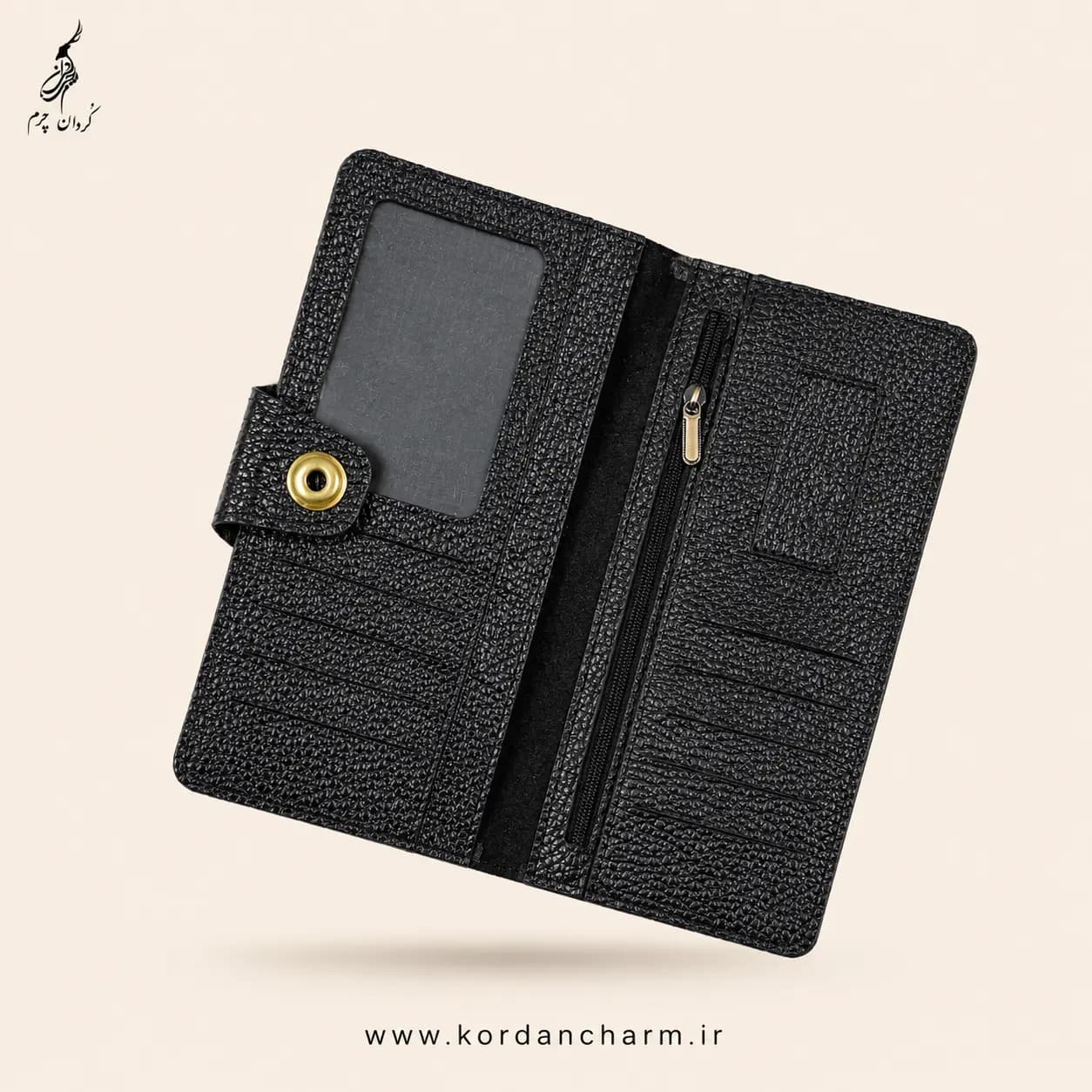 کیف پول چرم اشکان مدل دکمه‌دار طرح فلوتر