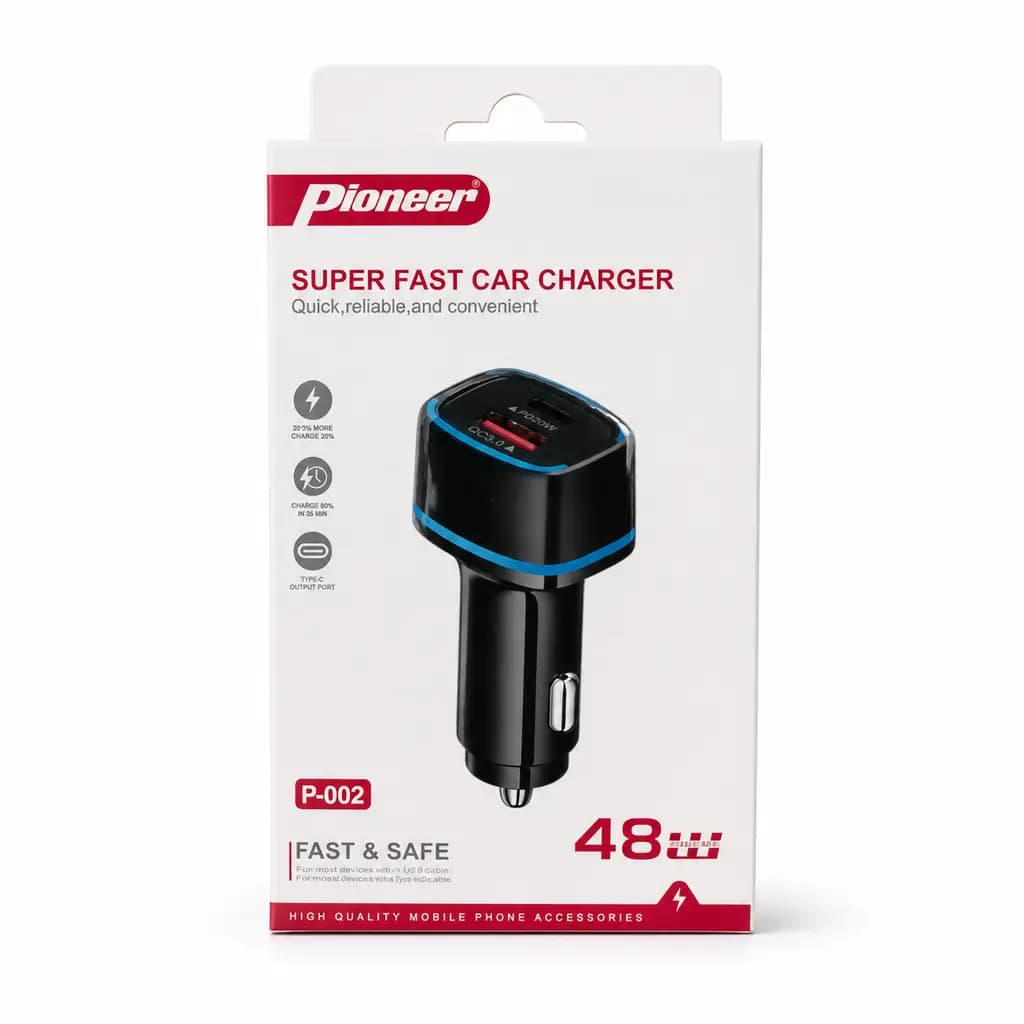 شارژر فندکی پایونیر 2 پورت فست شارژ مدل P-002 - کالاچک
