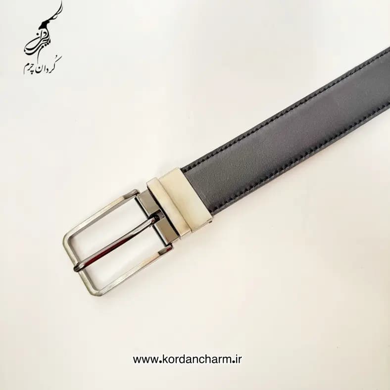 کمربند دولایه چرم گاوی با سگک چرخشی — تصویر ۳