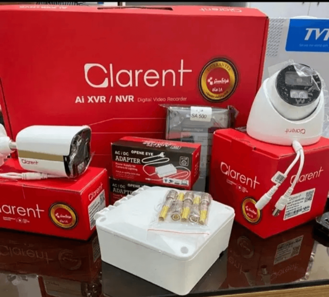 پک 2دوربین شامل (دستگاه 4کانال کلارنت+هارد500گیگ+2عدد دوربین کلارنت+2 عدد آداپتور+4عدد فیش)
