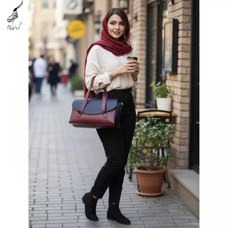 کیف مجلسی چرم زنانه مدل ایراندخت طرح ترکیبی