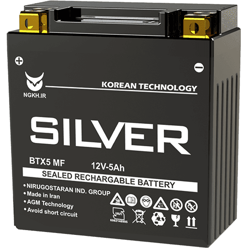 باتری موتور سیکلت 5 آمپر بلند سیلور نیرو گستران 12V5AH