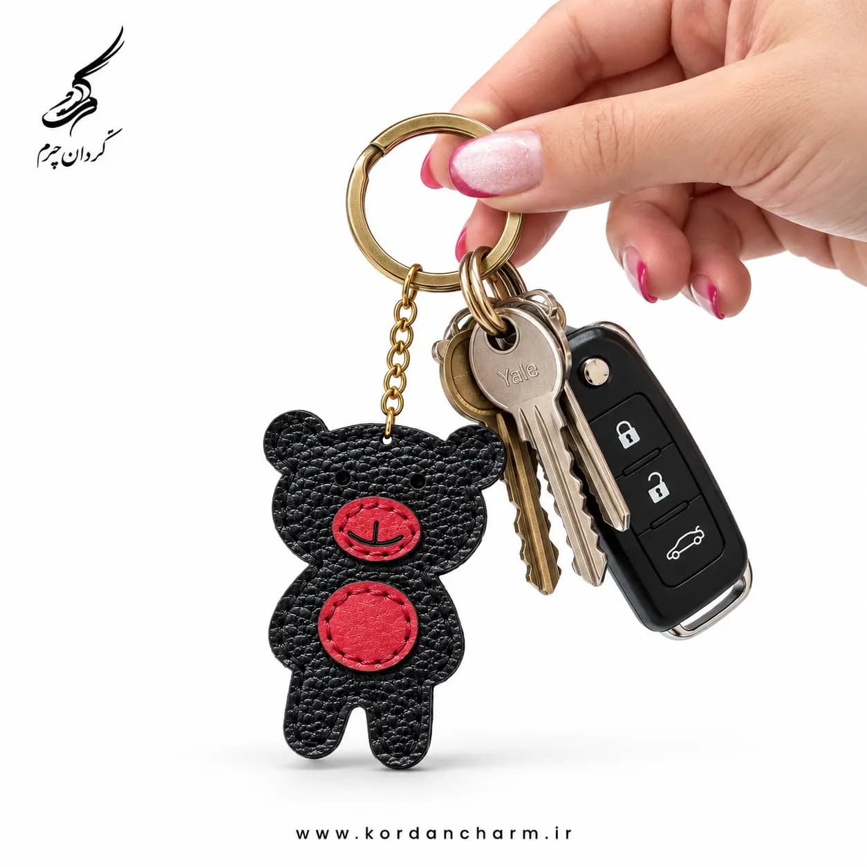 دسته کلید چرم خرسی طرح فلوتر