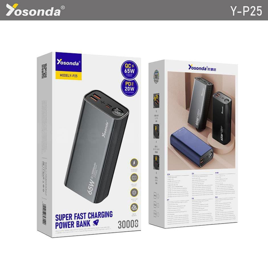 پاوربانک Yosonda مدل P25 با ظرفیت 30000mAh و توان 65 وات