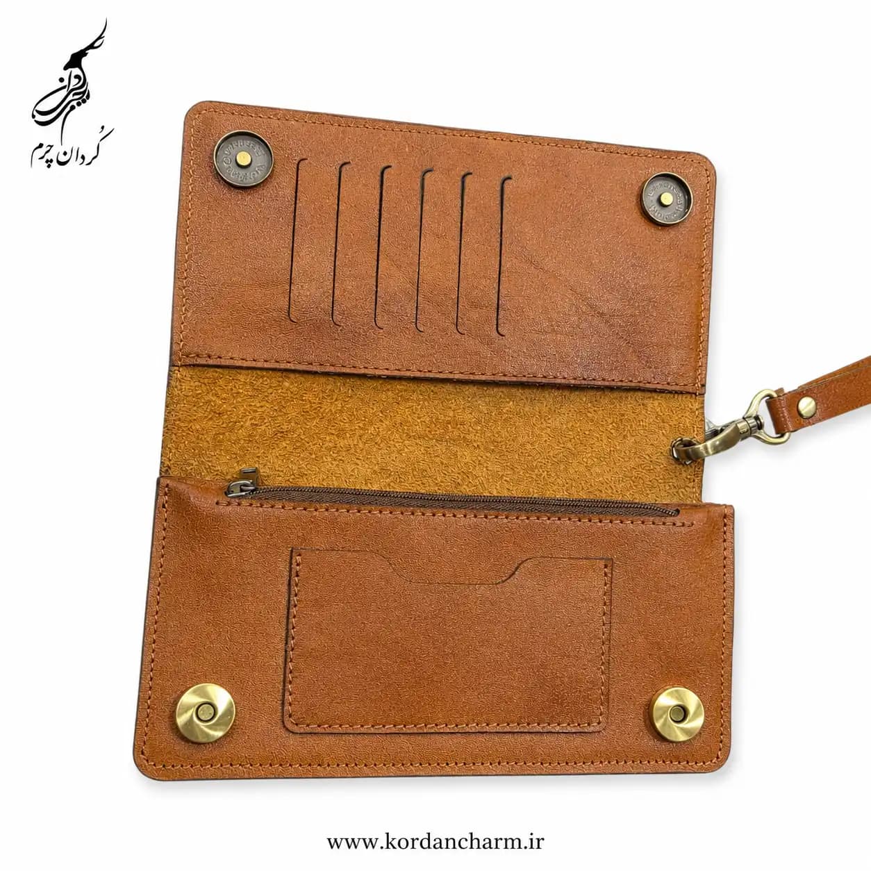کیف دستی چرم عسلی مدل آوید — تصویر ۴