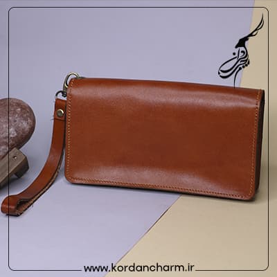 کیف دستی چرم عسلی مدل آوید