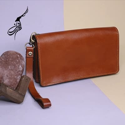 کیف دستی چرم عسلی مدل آوید — تصویر ۳
