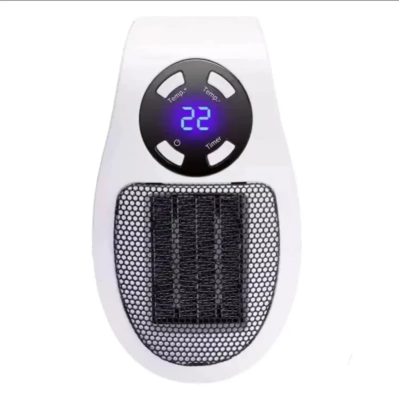 فن هیتر برقی دستی 500 وات مدل Portable heater با تایمر هوشمند و صفحه نمایش LED، کم‌مصرف، سبک و قابل حمل مناسب فضای خانه، اداری، گلخانه و کارگاه