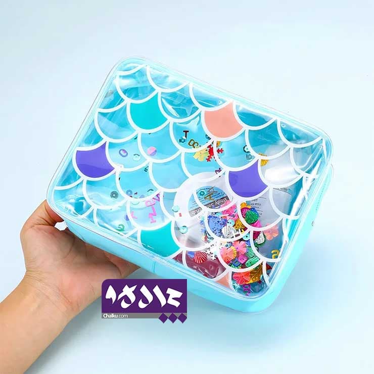 کیف شفاف آرایشی طرح پری دریایی آکواریومی — تصویر ۳