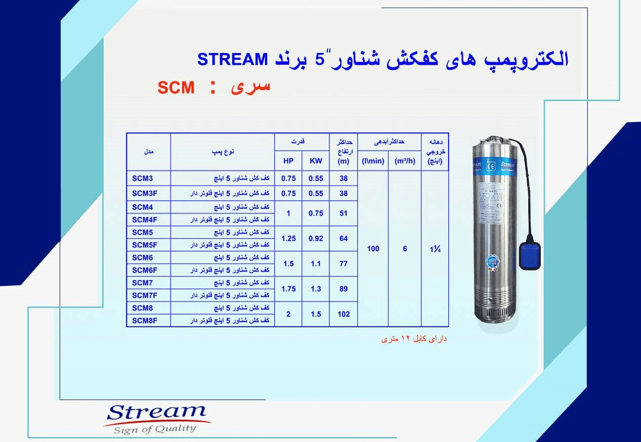 پمپ کفکش 102 متری 11/4 استیل فلوتردار استریم مدل SCM8F — تصویر ۳