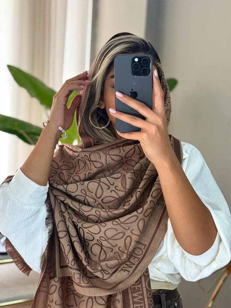 شال کشمیر قهوه‌ای کد 3151 — تصویر ۴
