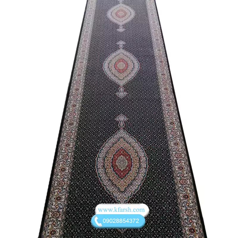 فرش کناره ریز ماهی زمینه سرمه ای طرح۷۰۰شانه