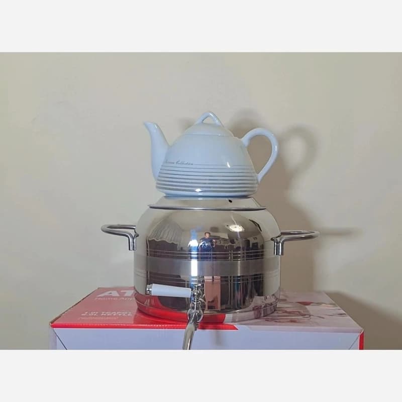 کتری قوری شیردار کف چدن مارک نفیس طرح ترک دسته استیل