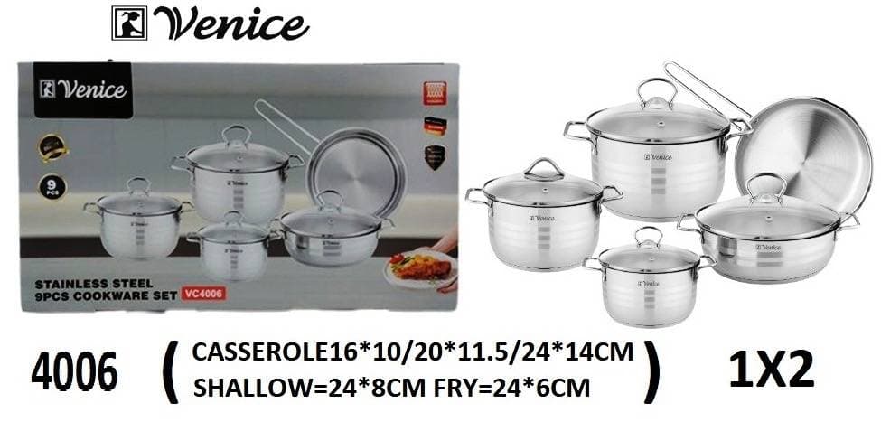 سرویس ۹ پارچ استیل درب شیشه ای ونیز ایتالیا مدل 400۶