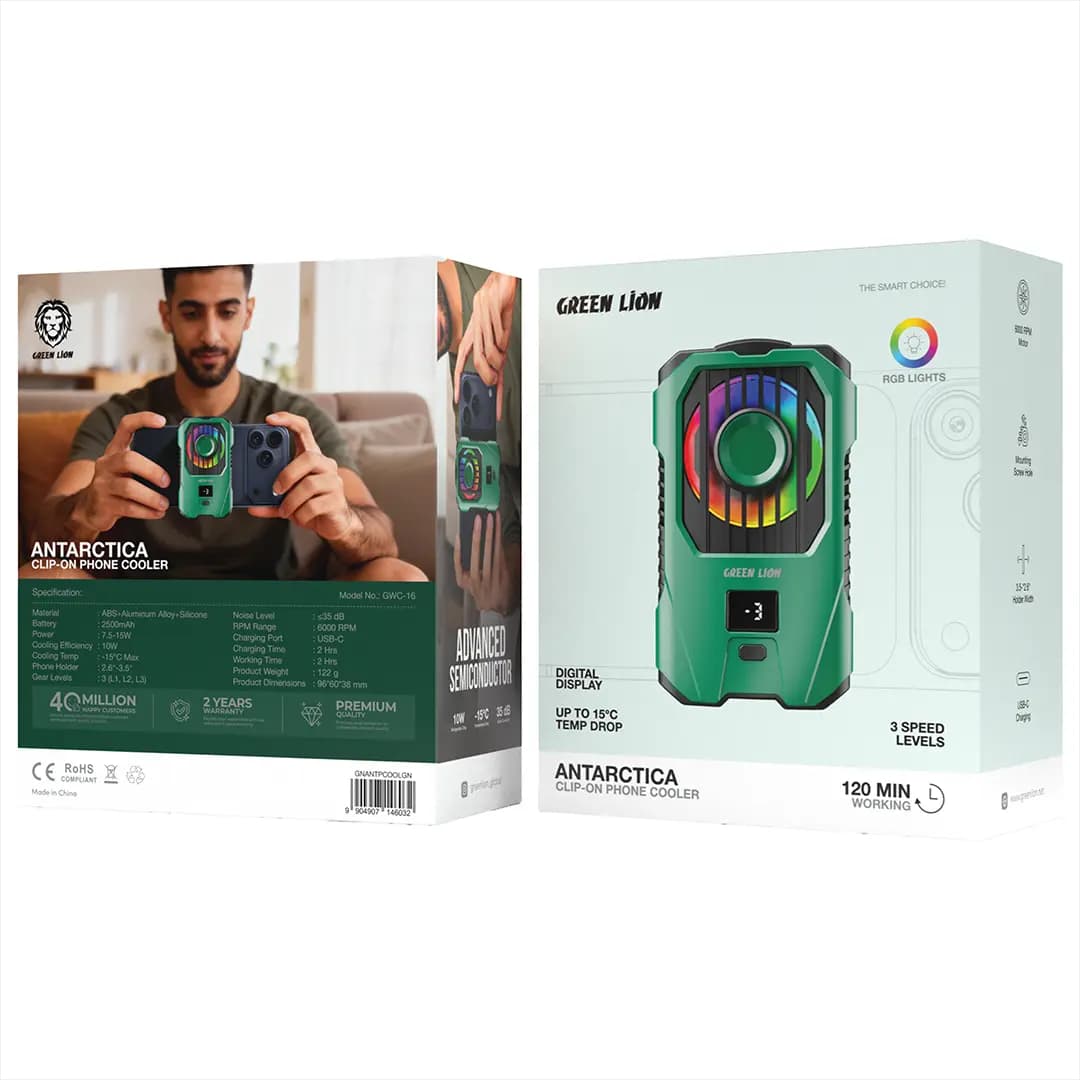 فن خنککننده موبایل شارژی Green Lion مدل Antarctica Clip-On Phone Cooler