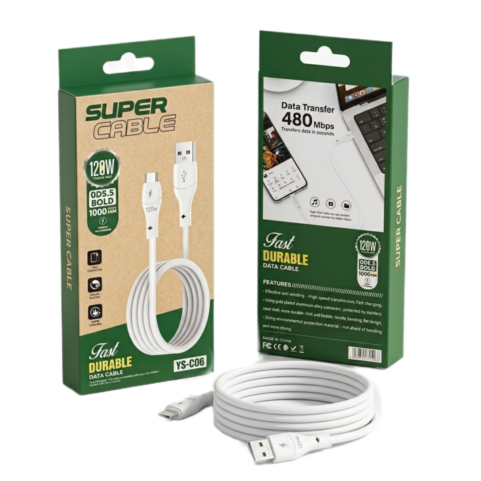 کابل شارژر تایپ سی سوپر فست SUPER CABLE مدل YS-C06 پورت نارنجی یک متری