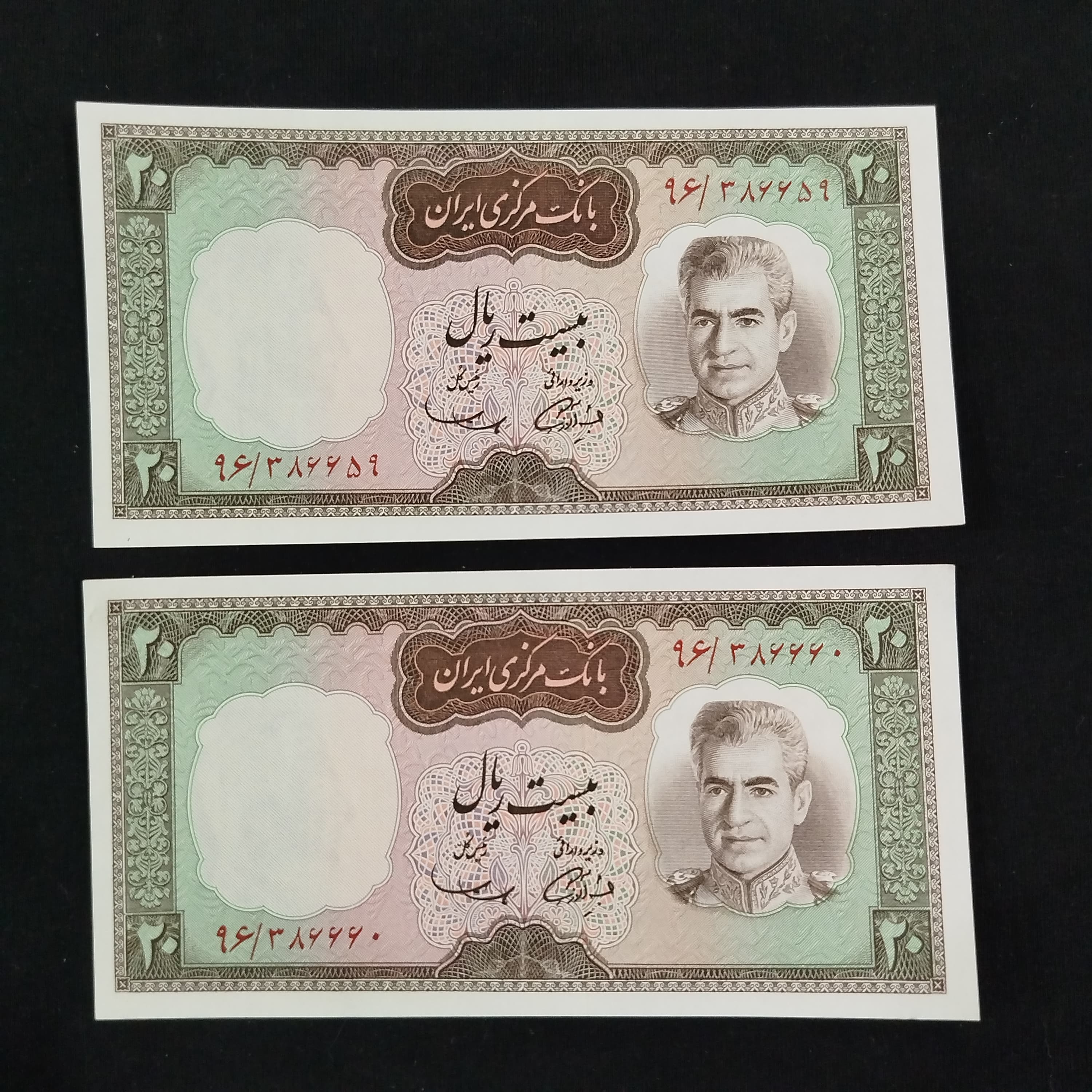 جفت ۲۰ ریالی پهلوی شکارگاه بانکی — تصویر ۳