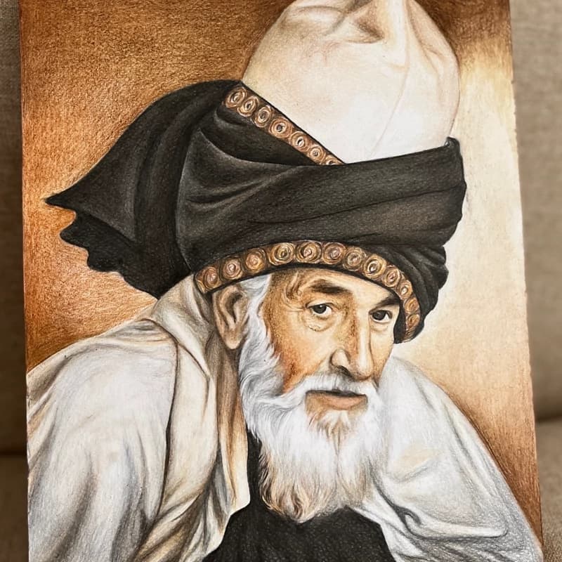 شمس تبریزی(تابلو نقاشی چهره، مداد رنگی)