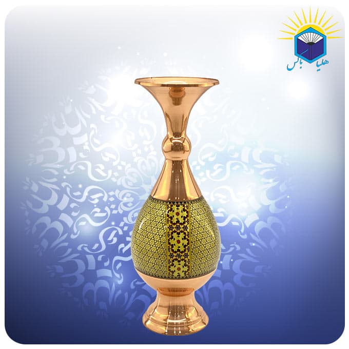 گلدان صراحی مس و خاتم کاری شالدار 25 سانت
