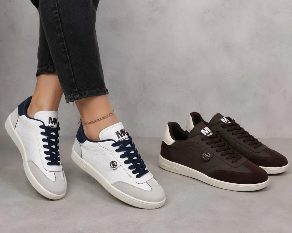 کتونی زنانه چرم مصنوعی لوکس طراحی مینیمال با پلاک دایره ای Mehranshoes