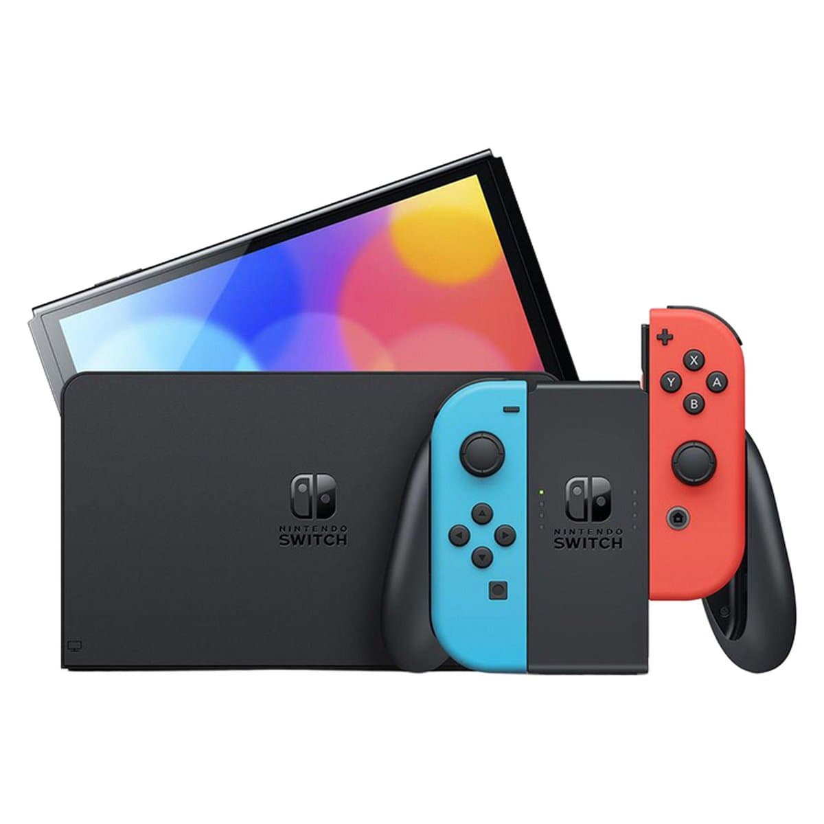 کنسول بازی دستی نینتندو مدل Switch OLED با جوی‌کان آبی و قرمز نئون
