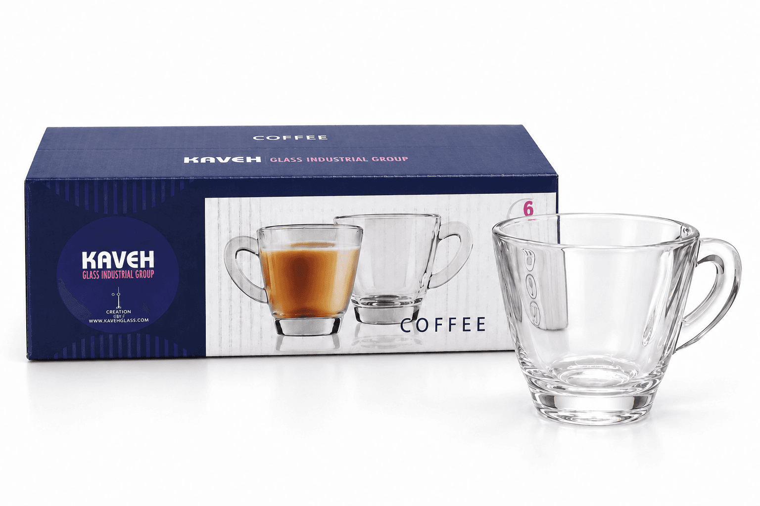 ست ۶ عددی فنجان اسپرسو شیشه‌ای کاوه مدل Coffee ظرفیت ۶۰ سی‌سی، مناسب قهوه و کافی‌شاپ