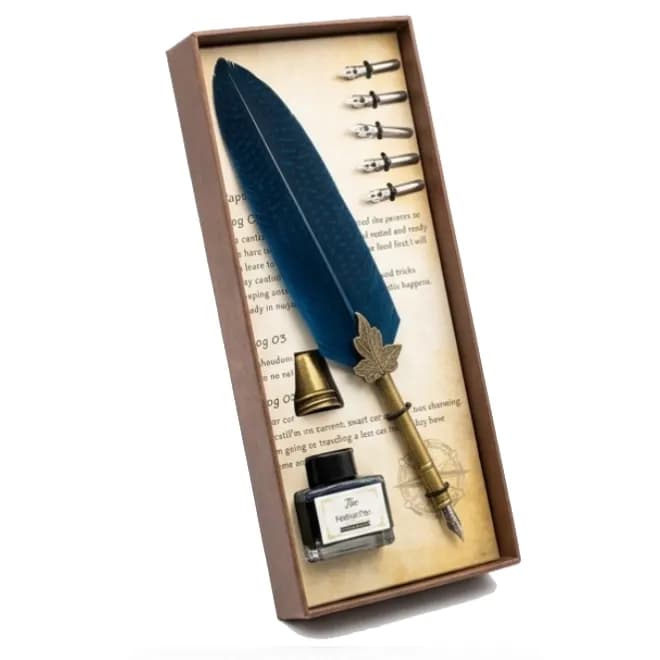 ست هدیه قلم پر همراه با جوهر، مهر و نوک قلم خوشنویسی | Feather Pen Gift Set