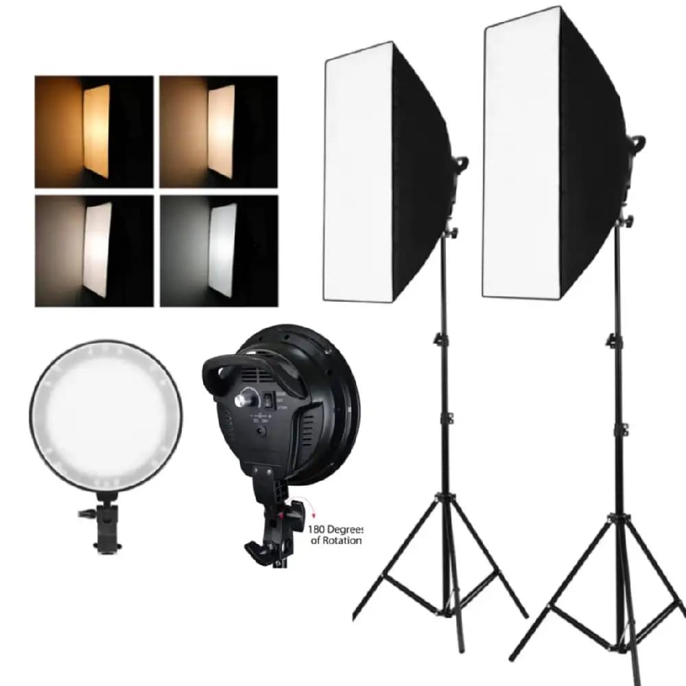 کیت دو شاخه نور پروژکتور 100 وات Diamond SMD Projector T019 Softbox Kit + دو سافت باکس 50×70 + دو پایه