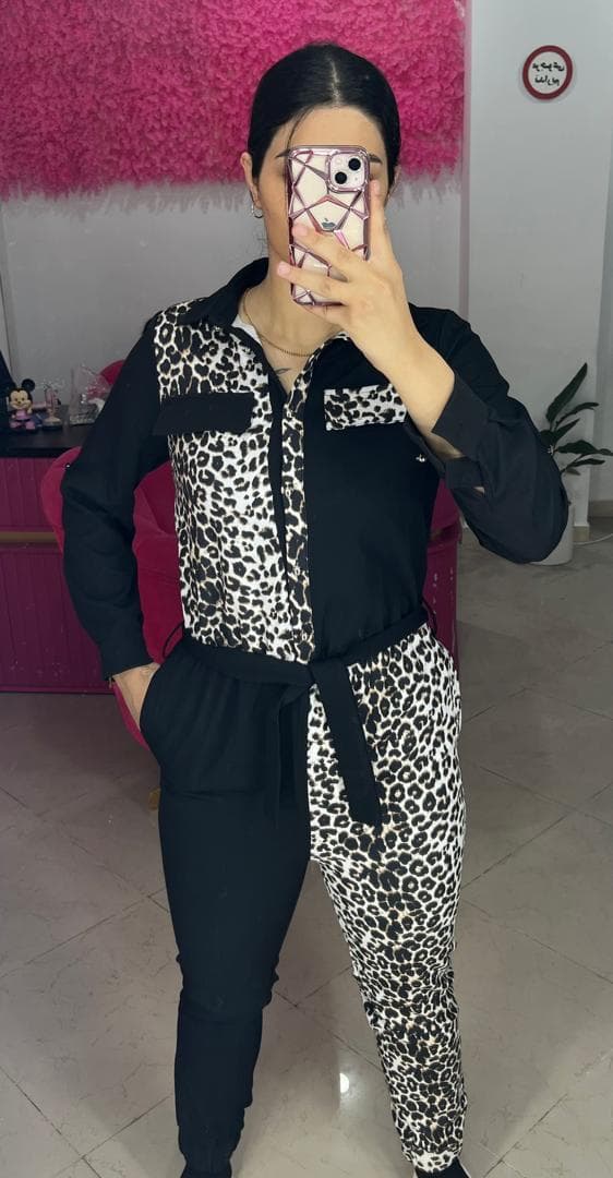 سرهمی اسپرت زنانه طرح پلنگی کمردار
