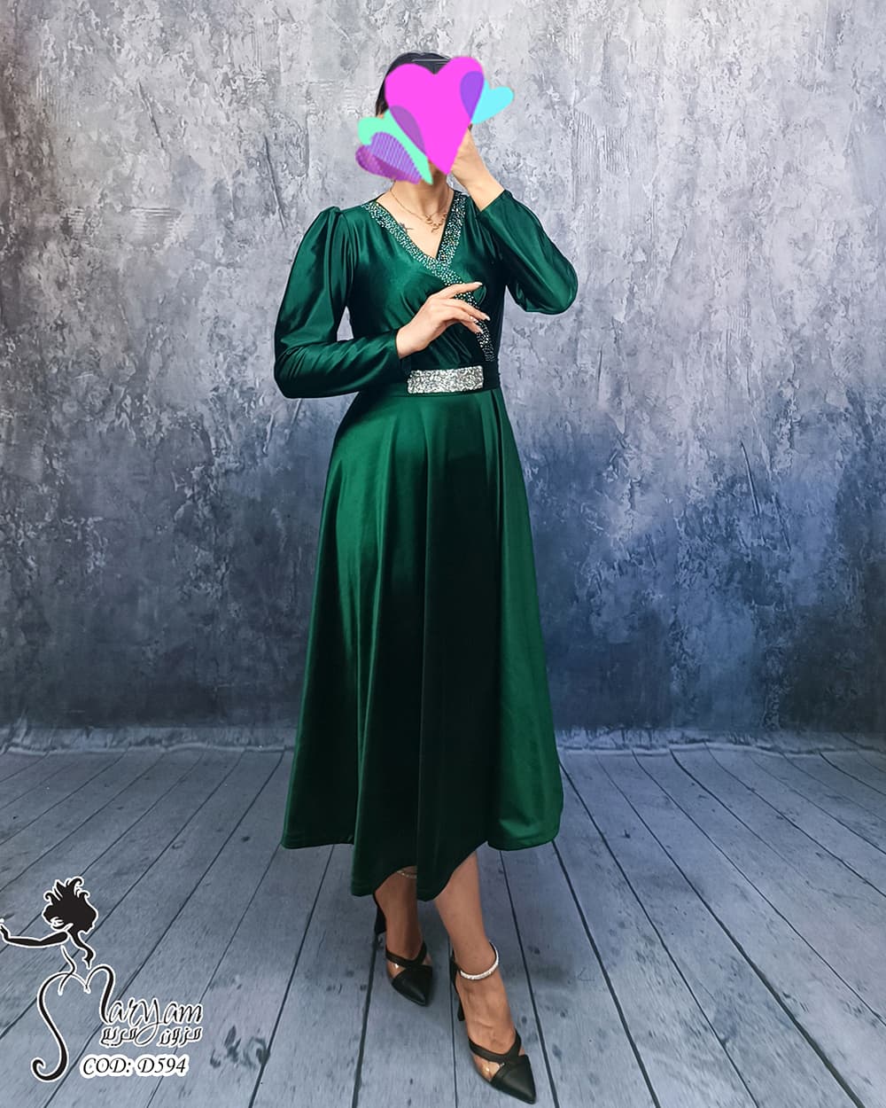 لباس مجلسی زنانه میدی مدل پریسان همراه با کمربند — تصویر ۳