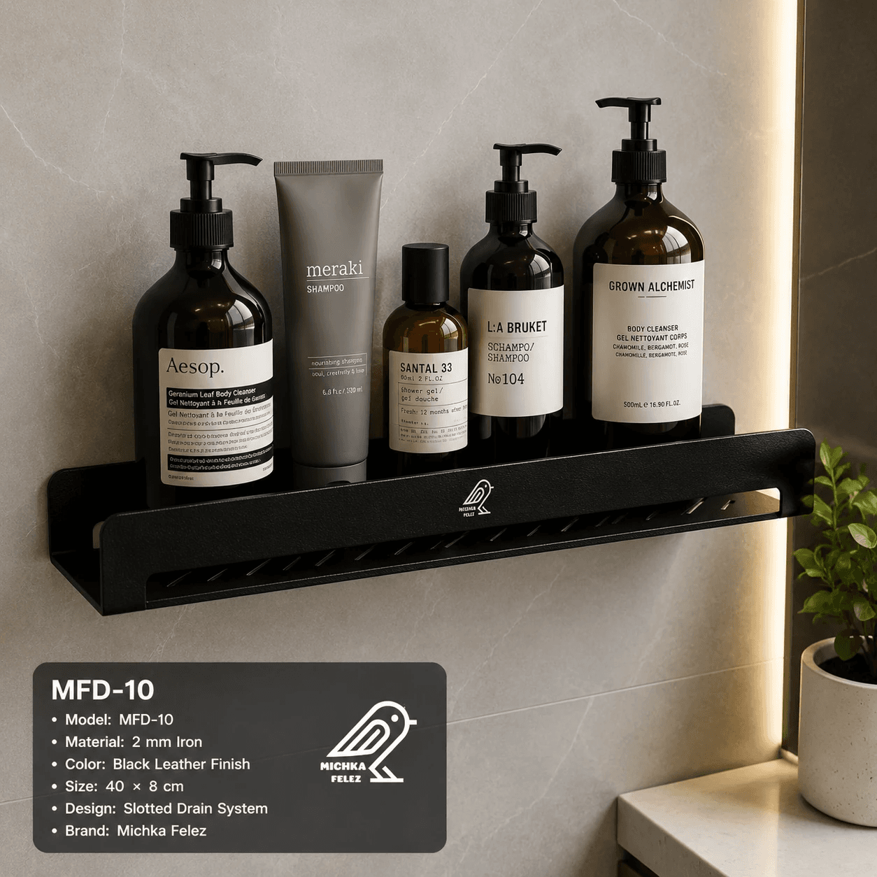 شلف فلزی حمام شیاردار کد MFD 10 میچکافلز رنگ مشکی چرمی ضد خش