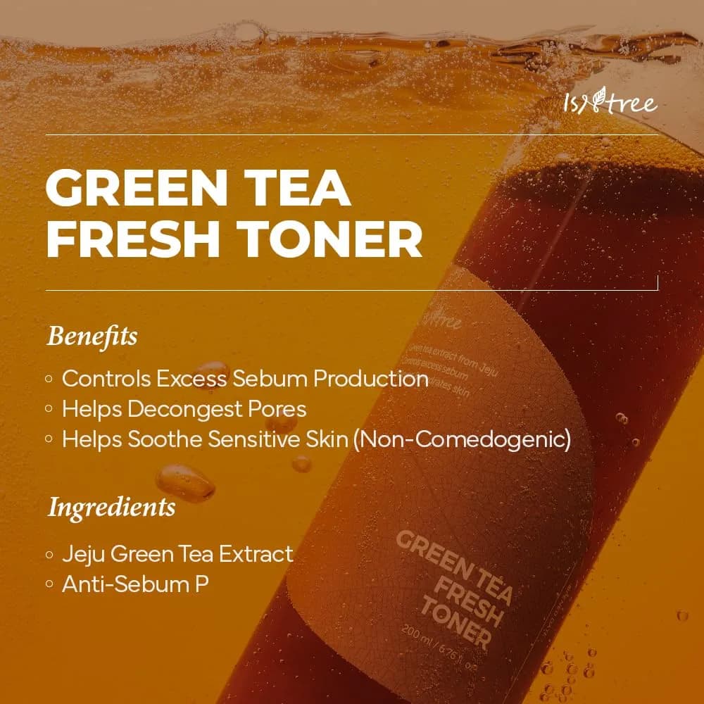 تونر چای سبز فرش ایزنتری | Green Tea Fresh Toner | کنترل چربی و تسکین پوست — تصویر ۲