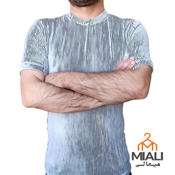 تیشرت سوپر پنبه برجسته طوسی — تصویر ۵