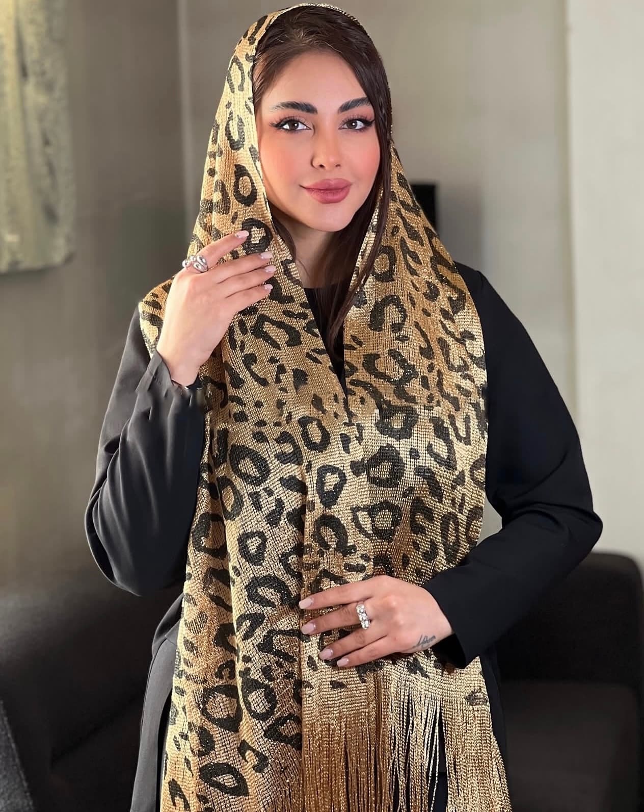 شال مجلسی پلنگی سانرایس طلایی